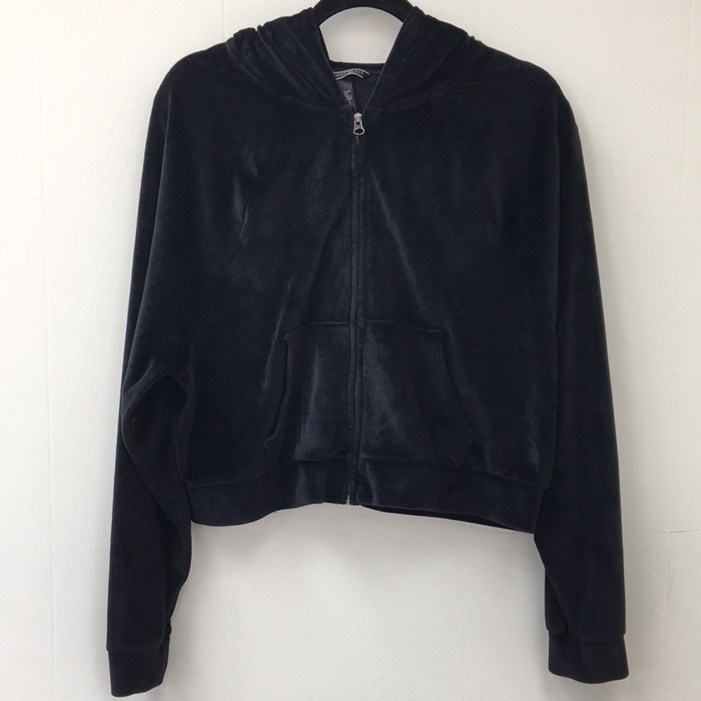 Victoria's Secret Velvet Black Crop Zipper Hoodie Size M EXCELLENT Condition